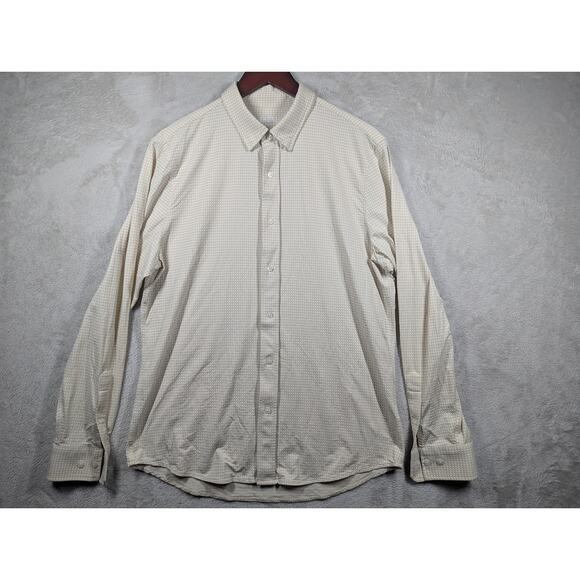 Rhone Commuter Shirt Mens Large Tan White Checkerboard Performance Slim Fit 118$ - Picture 1 of 8